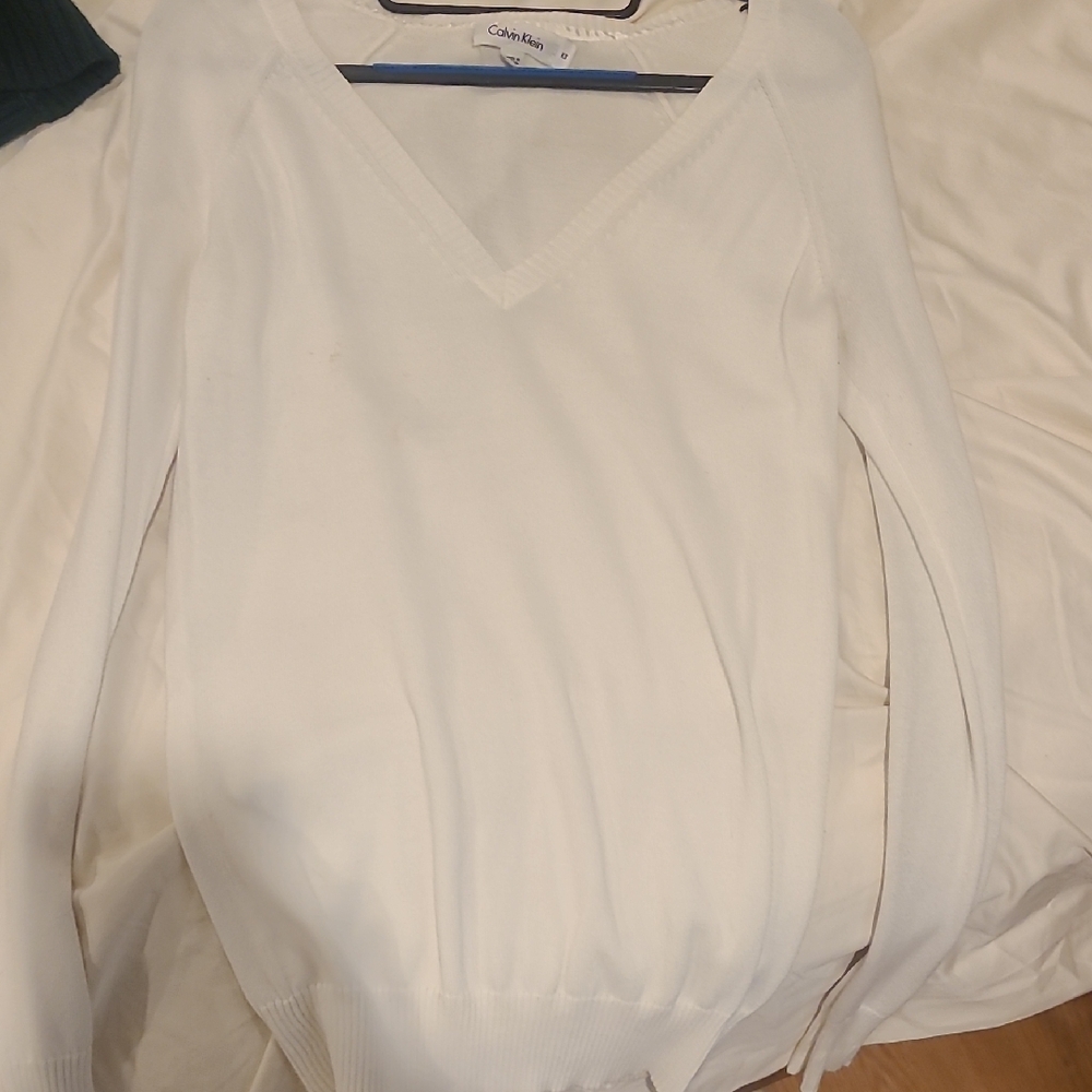 Calvin Klein White V-Neck Sweater